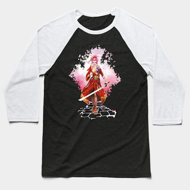 Pink emotive geisha samurai warrior pinup Baseball T-Shirt by Nalga